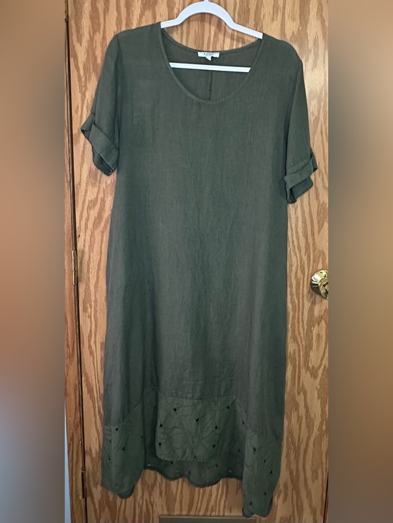 Rosemarine Dresses & Skirts - Rosemarine Short Sleeve Summer Dress Military Green 100% Linen Size M - Pockets